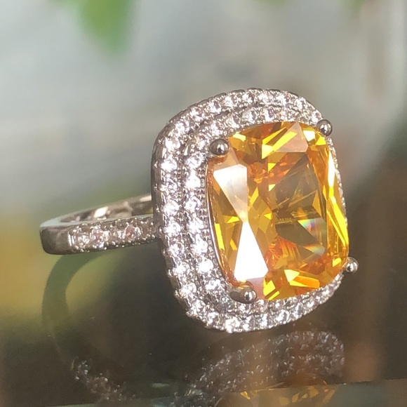 925 Sterling Silver Citrine Yellow Statement Ring - Picture 3 of 9